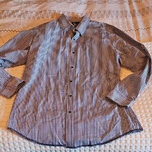 Men's Navy and White Checkered Shirt Xxl